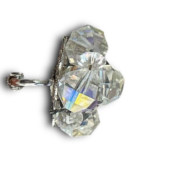 Vintage Classy Silver Toned Iridescent Aurora Borealis Beaded Crystal Cluster Cl - Picture 6 of 7